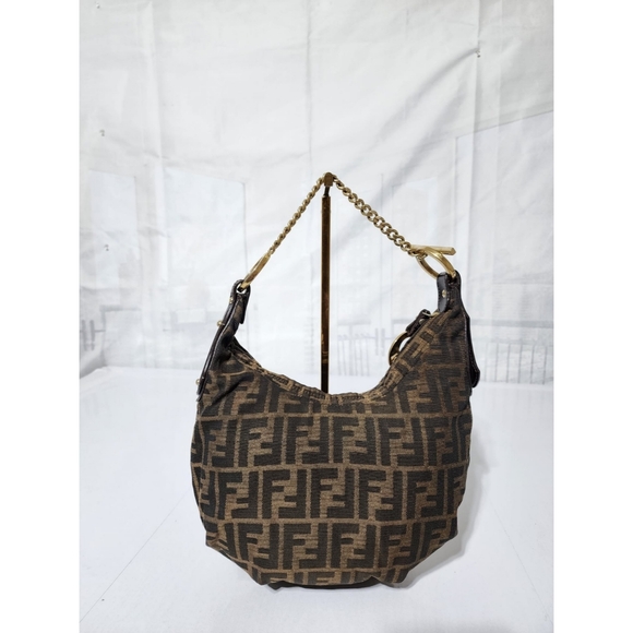 Fendi Zucca Canvas and Leather Chef Chain Link Hobo Bag Brown - Picture 7 of 16